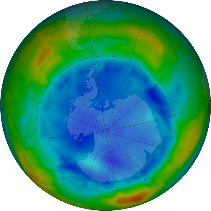 Antarctic ozone map for 15 August 2011